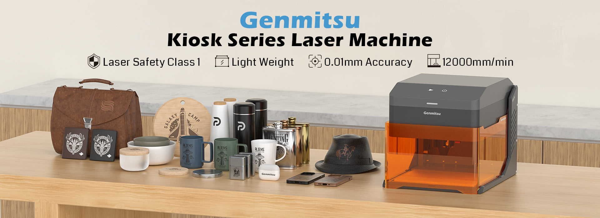 Kiosk Laser Engraver Machine, Compact, Open-to-use, 2.5W/5W/10W, Home Laser Cutter with Acrylic Enclosure