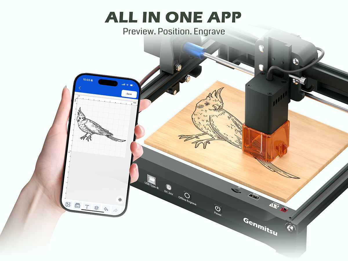 Genmitsu Kortek Laser Engraver Machine, 2.5W/5W/10W, &plusmn;0.01mm High Precision, IR Laser Compatible, Portable CNC Laser Cutter | SainSmart