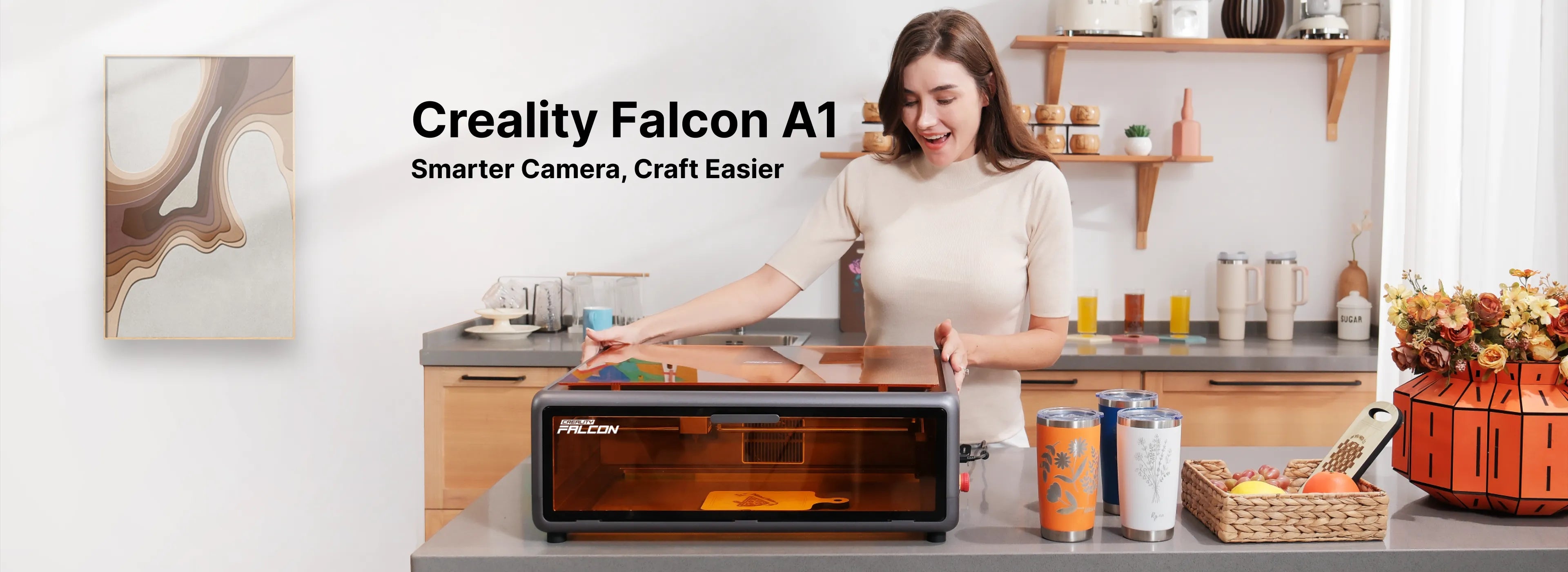 Creality Falcon A1 10W Laser Engraver, Enclosed Laser Cutter with Air Assist, HD Camera Positioning, Beginner-friendly, Class 1 Safety Laser Engravering Machine for Wood and Metal, Acrylic